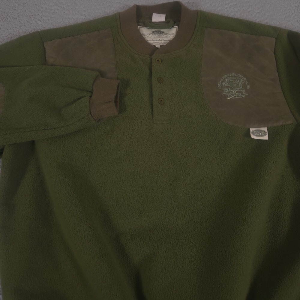 VINTAGE Boyt Pullover Mens L Green Shooting Shoulders Fleece Elbow Patches 90s
